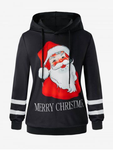 Tamaño más Feliz Navidad Santa de impresión con capucha con cordón - BLACK - L