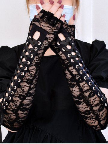 Gothic Long Lace Lace-up Half Finger Gloves