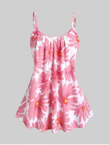 Plus Size Broderie Anglaise O-ring Cropped Tee and Flower Printed Tank Top Set