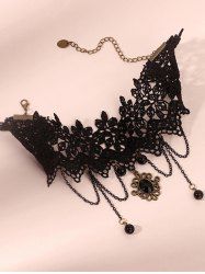 Gothic Vintage Chains Lace Pendant Choker Necklace -  