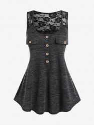 Haut Boutonné Teinté Panneau en Dentelle sans Manches de Grande Taille - Noir 2X | US 18-20