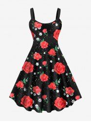 Plus Size Valentines 3D Diamond Rose Printed Sleeveless Dress -  