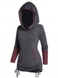 Sweat à Capuche Bicolore avec Poche Kangourou à Manches Longues - Gris S