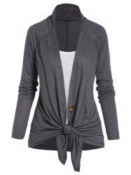 Single Button Long Sleeve Top And Basic Camisole Set -  