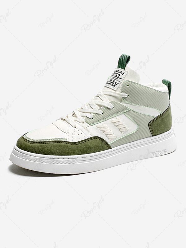 Trendy Topstitching Colorblock Lace Up Front High Top Skate Shoes  