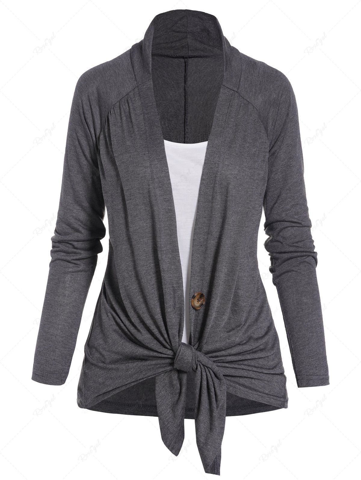Outfit Single Button Long Sleeve Top And Basic Camisole Set  