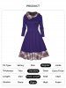 Plaid Print Panel High Waisted Long Sleeve A Line Mini Hooded Dress -  