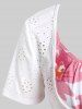Plus Size Broderie Anglaise O-ring Cropped Tee and Flower Printed Tank Top Set -  