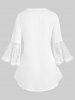 Plus Size Lace Panel Pleated Bell Sleeves Shirt -  