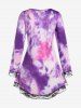 Plus Size Tie Dye Butterfly Print Lace Hem Long Sleeve Tee -  