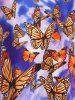 T-shirt Teinté Imprimé Papillon de Grande Taille Ourlet en Dentelle à Manches Longues - Pourpre  5X