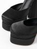 Pair Of Satin Platform Chunky Heels Ankle Strap Pumps Thick Bottom Shoes -  