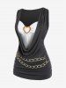 Plus Size Heart-shaped Ring Cowl Front Chain Embellish Ruched Tank Top -  