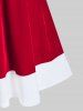 Robe Evasée Bicolore Boutonnée Père Noël de Grande Taille en Velours - Rouge M | US 10