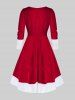 Robe Evasée Bicolore Boutonnée Père Noël de Grande Taille en Velours - Rouge 1X | US 14-16