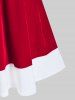 Plus Size Christmas Santa Claus Velour Bicolor Button Flare Dress -  