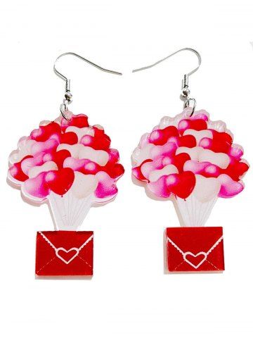 Boucles D'Oreilles Pendantes Motif Ballons en Forme de Cœur pour la Saint-Valentin - RED