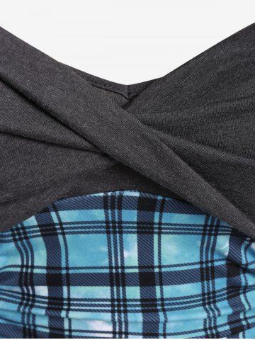 Plus Size Sweetheart Neck Plaid Lace-up Twist Tee