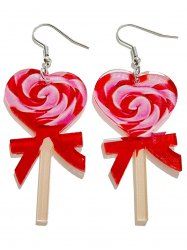 Boucles D'Oreilles Pendantes Motif Sucette pour la Saint-Valentin - Rouge 