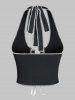 Ribbed Topstitching Lace Up Halter Tank Top -  