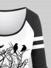 T-shirt Bicolore à Imprimé Oiseau de Grande Taille à Manches Raglan - Noir 5x | US 30-32
