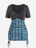 Plus Size Sweetheart Neck Plaid Lace-up Twist Tee -  