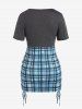 Plus Size Sweetheart Neck Plaid Lace-up Twist Tee -  