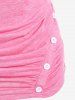Plus Size Buttons Cowl Neck Ruched Flutter Sleeves Tee -  