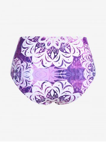 Plus Size Ethnic Printed Ombre O-ring Padded Three Piece Skirt Tankini Swimsuit