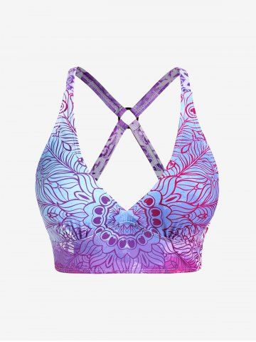 Plus Size Ethnic Printed Ombre O-ring Padded Three Piece Skirt Tankini Swimsuit