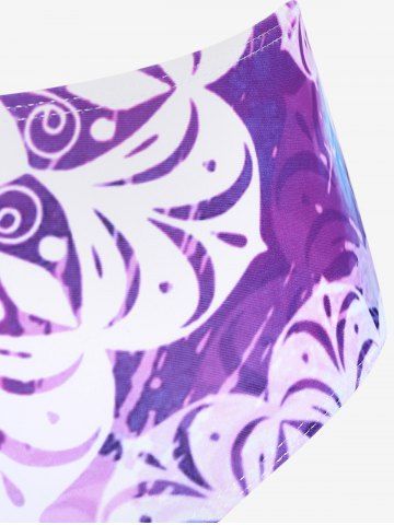 Plus Size Ethnic Printed Ombre O-ring Padded Three Piece Skirt Tankini Swimsuit