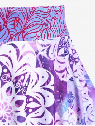 Plus Size Ethnic Printed Ombre O-ring Padded Three Piece Skirt Tankini Swimsuit