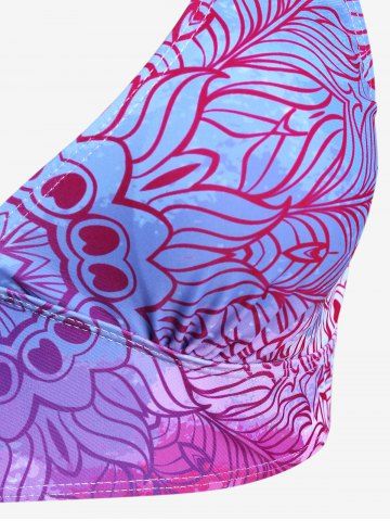 Plus Size Ethnic Printed Ombre O-ring Padded Three Piece Skirt Tankini Swimsuit