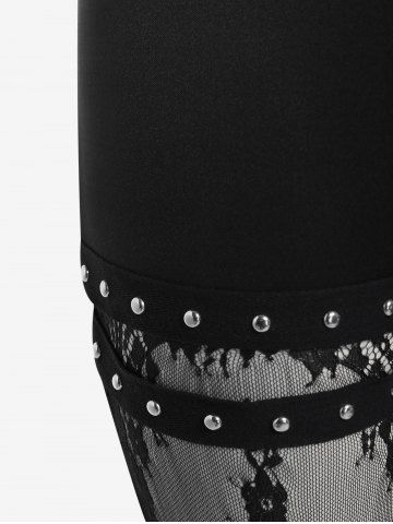 Gothic Lace Panel Mesh Studs Caged Cutout Pull On Pants