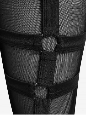 Gothic Lace Panel Mesh Studs Caged Cutout Pull On Pants