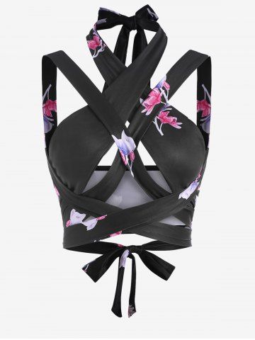 Floral Criss Cross Tied Archie Top - BLACK - S