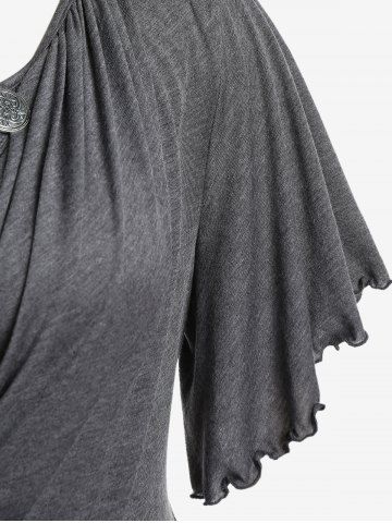 Plus Size Lettuce Ruched Chain Embellished Plunging Blouson Tee