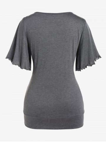 Plus Size Lettuce Ruched Chain Embellished Plunging Blouson Tee