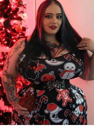 Plus Size Christmas Allover Printed Sleeveless Dress -  