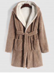 Robe de Nuit à Capuche Réversible Fourrée en Laine - café lumière M