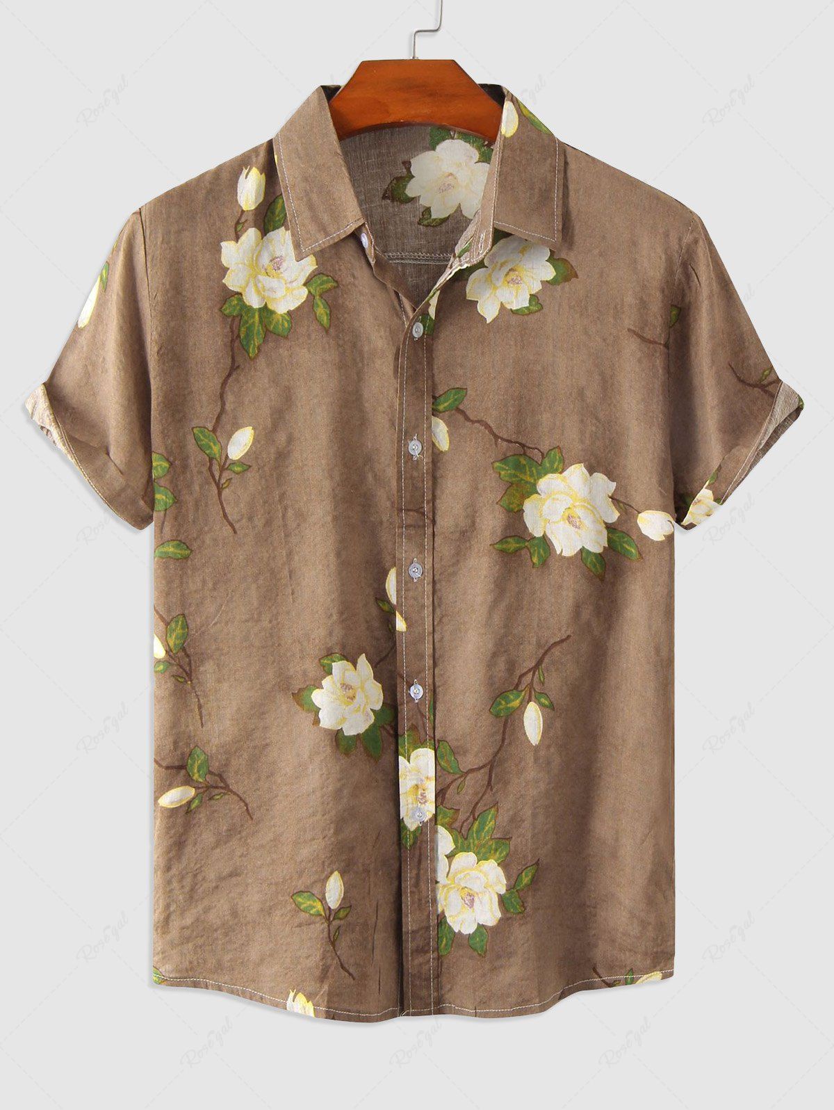 Discount Flowers Pattern Short Sleeves Shirt  