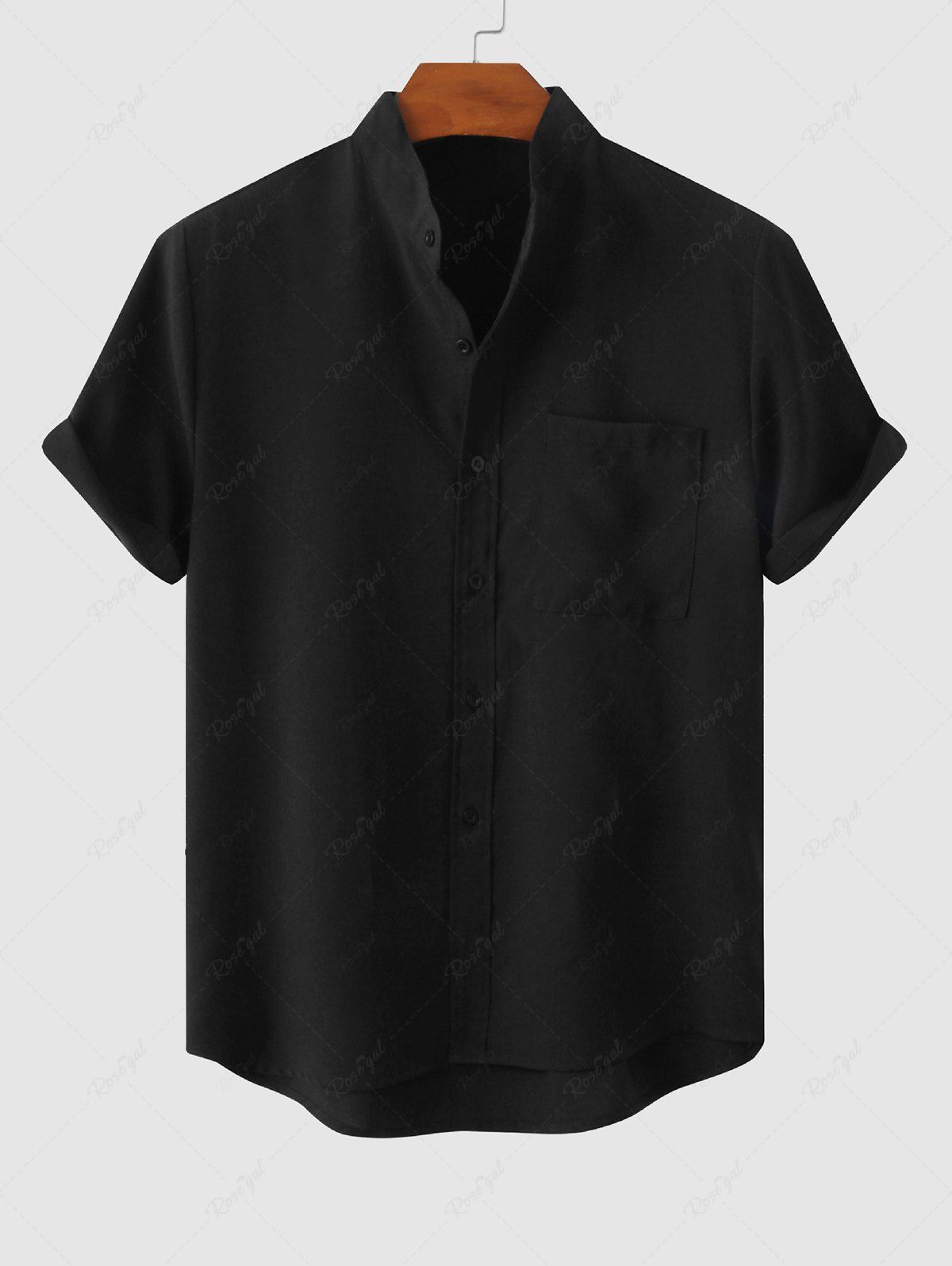Outfit Solid Color Cotton Linen Textured Front Pocket Shirt  