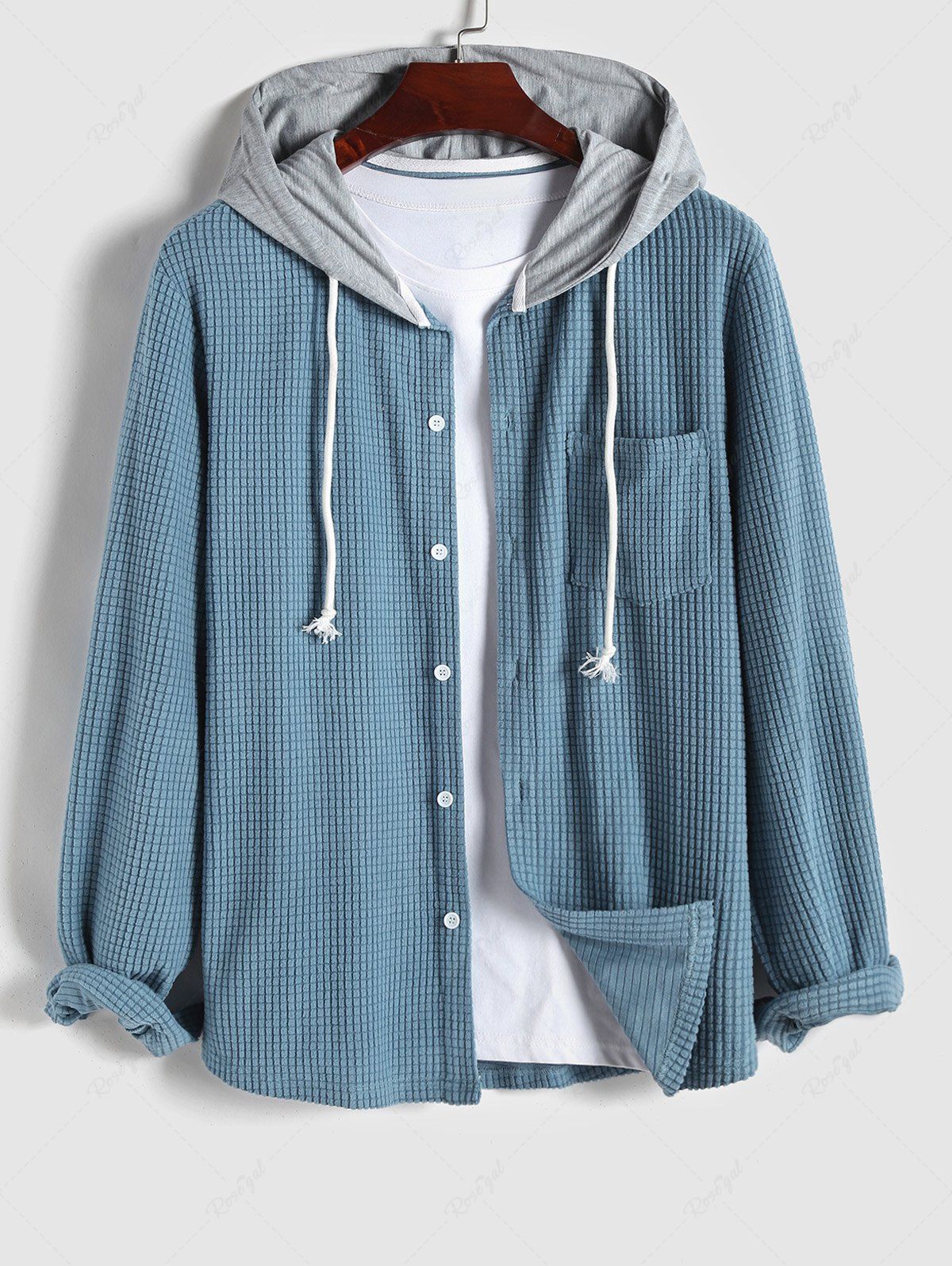 Store Textured Long Sleeves Hooded Shirt  