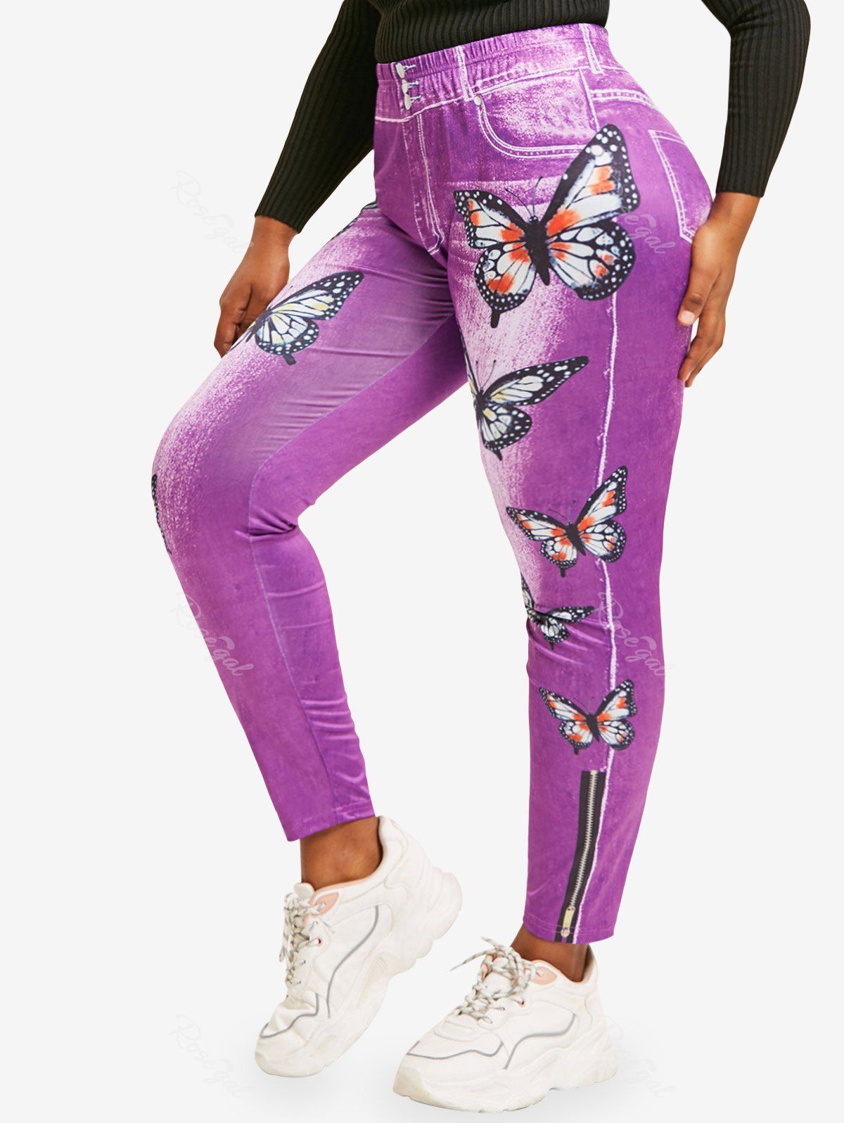 Unique High Waisted 3D Print Butterfly Plus Size Jeggings  