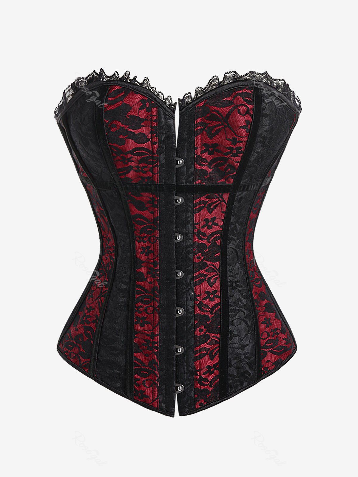 Corset Gothique Superposé en Dentelle à Volants Rouge 5XL
