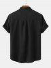 Solid Color Cotton Linen Textured Front Pocket Shirt -  