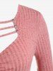 Plus Size Ladder Cutout Ruched Ribbed Long Sleeves T-shirt -  