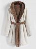 Fuzzy Fleece Reversible Hooded Night Robe -  