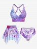 Maillot de Bain Tankini Ethnique Imprimé Ombré Matelassé de Grande Taille Trois Pièces - Pourpre  M | US 10