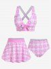 Maillot de Bain Tankini Croisé Cœur Matelassé de Grande Taille avec Nœud Papillon Trois Pièces - Rose clair 2X | US 18-20